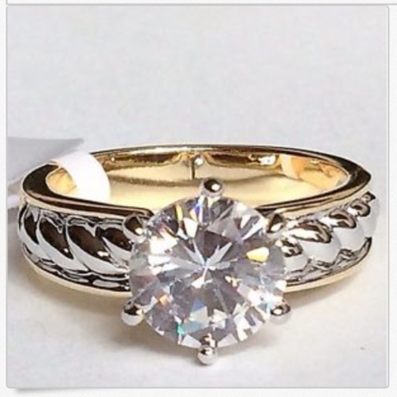 Gold Silver Engagement Ring Size 11 Vintage Style Two Tone Rhodium Plated - Picture 1 of 8